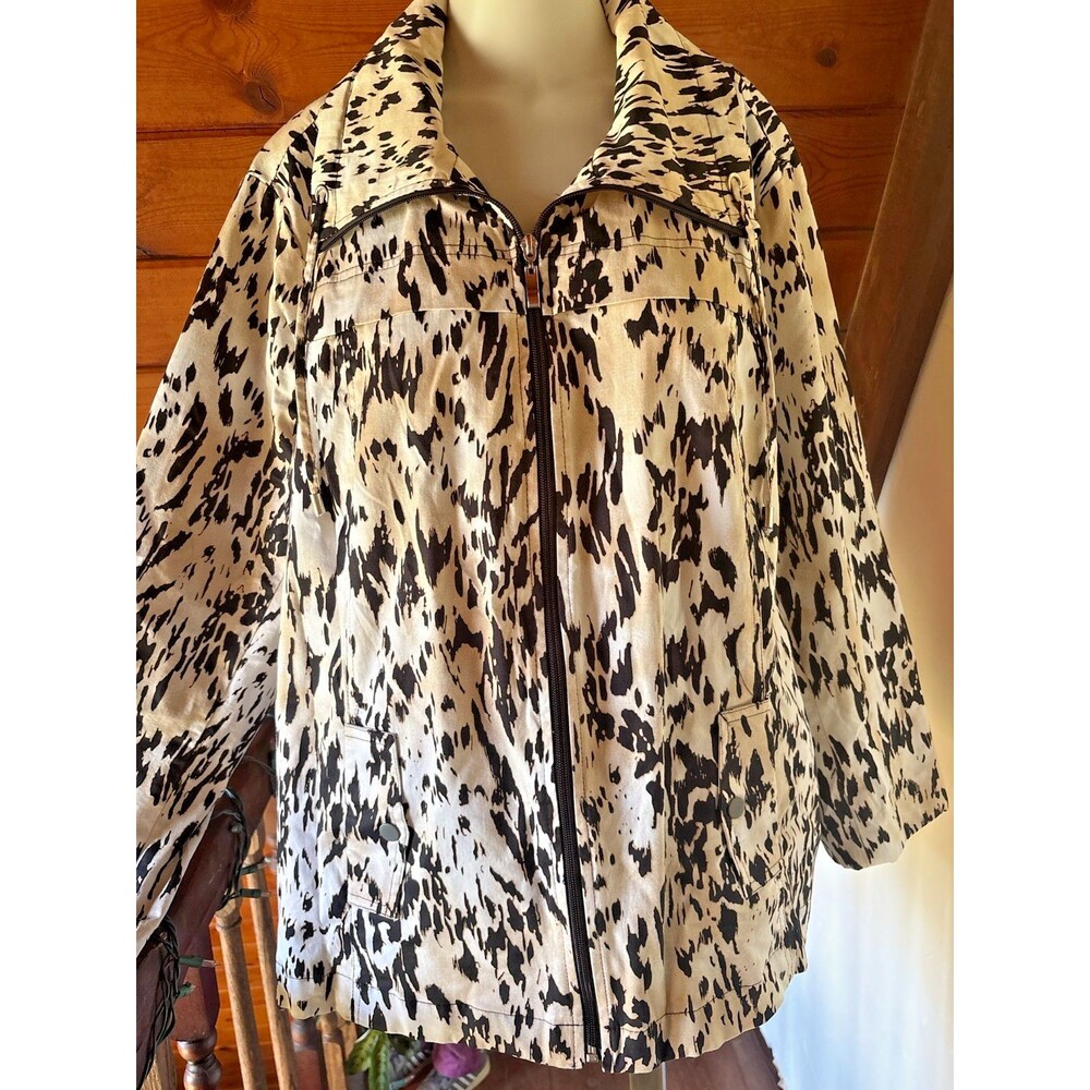 Studio Works Woman Jacket 3X Black Cream Animal Print Cotton Plus Size Utility